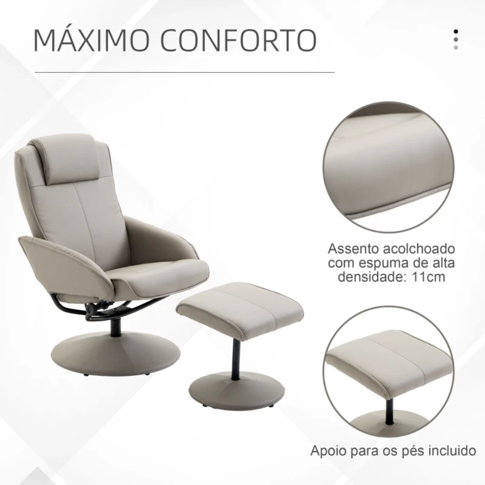 POLTRONA RELAX RECLINÁVEL COM APOIO PARA PERNAS CINZA
