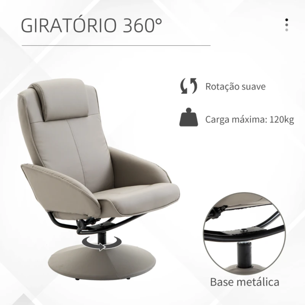 POLTRONA RELAX RECLINÁVEL COM APOIO PARA PERNAS CINZA
